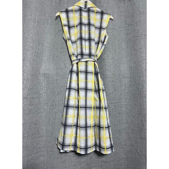 Serbin Golfer Dress Women Small* Black White Yellow Plaid Pleated Belted - Picture 3 of 10